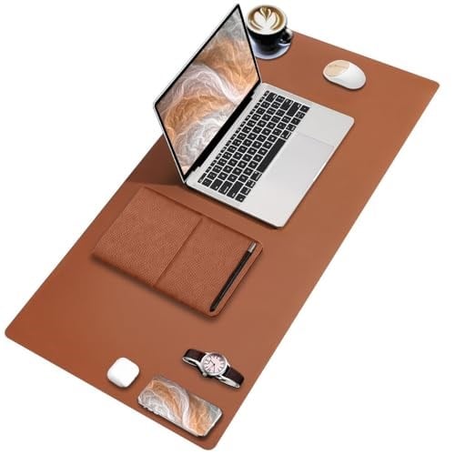 Black Deer PU Deri Mouse Pad Dikişli Kenar Dayanıklı Büyük Boy Çift Yönlü Kullanım Ofis Masa Matı Sümen(KAHVERENGİ, 90X40 XL) - Seçenekler: 70X30 L, 90X40 XL