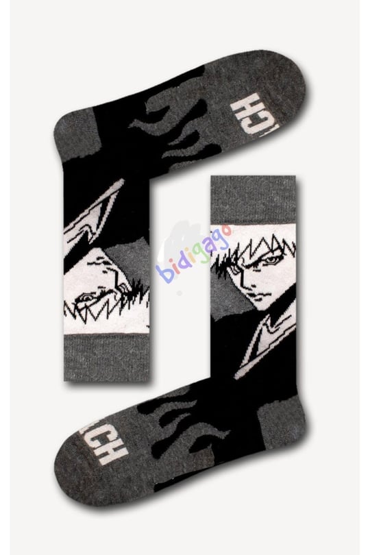 Bleach Desenli Unisex Kolej Çorap Gri 36-44