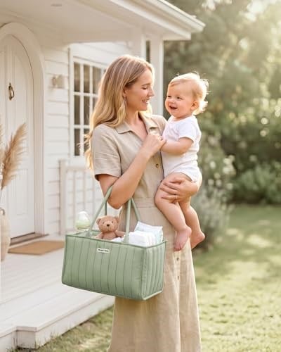 Blissful Diary Bebek Bezi Caddy Organizatörü, Şık Kreş Saklama Sepeti - Baby Shower için Hediye, Bebek Hediye Listesi Olmalıdır, Yenidoğan Temelleri - Bebek Bezi İstasyonu için Bebek Caddy