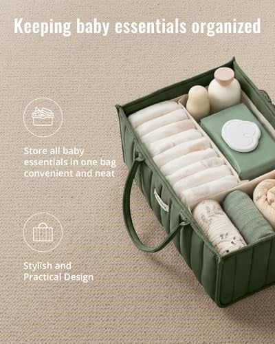 Blissful Diary Bebek Bezi Caddy Sepeti, Şık Bebek Bezi Caddy Organizatörü, Bebek Bezi Saklama Sepeti - Yenidoğan Bebek Duş Listesi ve Bebek Olması Gerekenler için Bebek Hediye Kaydı - Koyu Yeşil