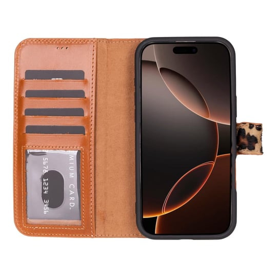 Bloominbag Bloomcase Apple Iphone 16 Pro Max – Leopard Hakiki Deri Cüzdanlı Telefon Kılıfı