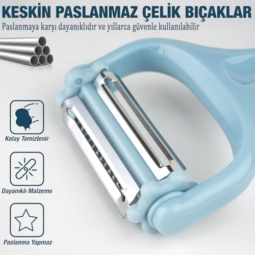 Bluefox 3ü 1 Arada Patates & Sebze Soyucu – Paslanmaz Çelik Bıçaklı, Düz + Tırtıklı + Jülyen Soyma, Ergonomik Sap, Bulaşık Makinesine Uygun, Kompakt & Dayanıklı Mutfak Gereci
