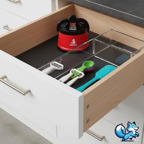 Bluefox Kırmızı PowerGripli Bıçak Bileyici - Vantuzlu Vakumlu, Serbest Ellerle Kullanılabilen Tungsten Carbide Bıçak Bileme Aleti