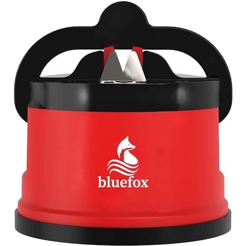 Bluefox Kırmızı PowerGripli Bıçak Bileyici - Vantuzlu Vakumlu, Serbest Ellerle Kullanılabilen Tungsten Carbide Bıçak Bileme Aleti