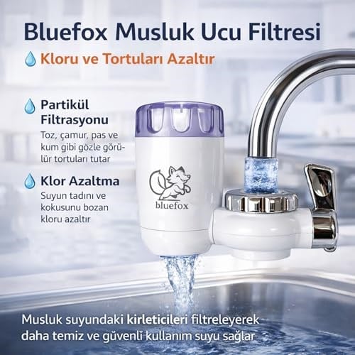 Bluefox Mutfak Musluk Ucu Su Arıtma (Ver. II) - Klor ve Kireç Azaltıcı, Organik Safsızlıkları Giderici, Uzun Ömürlü Temizlenebilir Kartuş, Kolay Kurulumlu, Akıllı Sürahi Ön Arıtma için İdeal