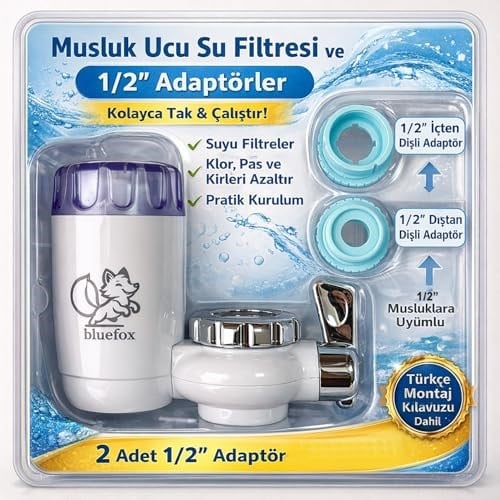 Bluefox Mutfak Musluk Ucu Su Arıtma (Ver. II) - Klor ve Kireç Azaltıcı, Organik Safsızlıkları Giderici, Uzun Ömürlü Temizlenebilir Kartuş, Kolay Kurulumlu, Akıllı Sürahi Ön Arıtma için İdeal