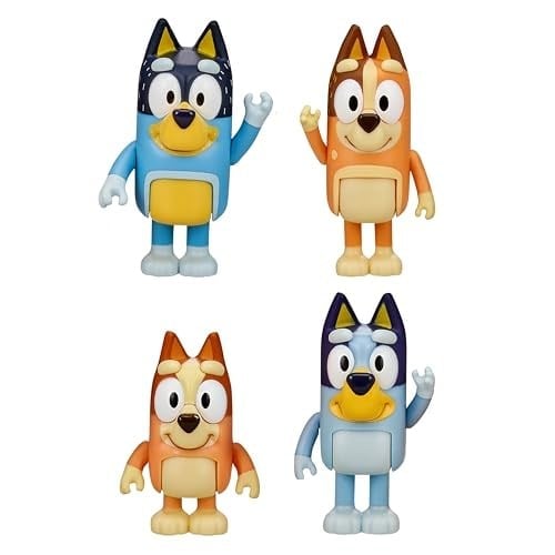 Bluey and Family: Bingo, Bandit and Chilli 4 Figure pack Articulated Character Action Figures 2.5 inches Official Collectable Toy