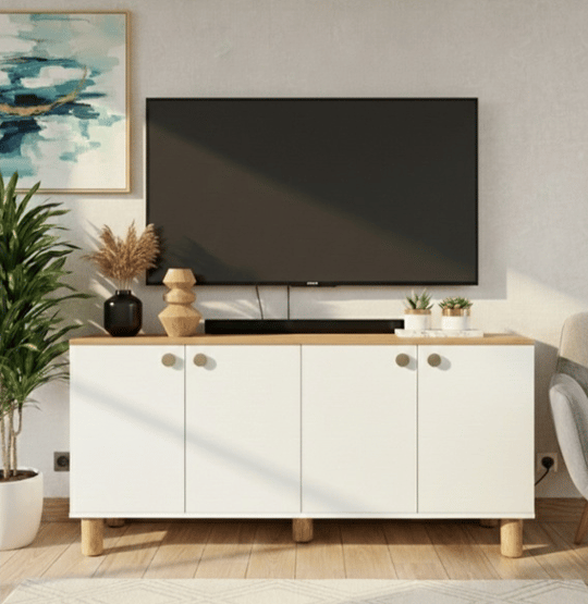 Bohem Tv Konsol,tv Ünitesi Salon Mobilyası Beyaz - Meşe
