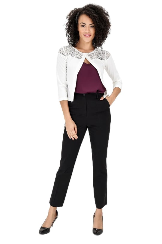 Bolero Capri Kol Dantel Detaylı Şık Ofis Hırka - Krem
