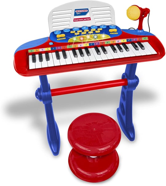 Bontempi | MiniKeyFun - Tastiera Giocattolo Piccoli Musicisti con Microfono, Sgabello e Leggio, Rosa, 54,4 x 32,9 x 15,9 cm