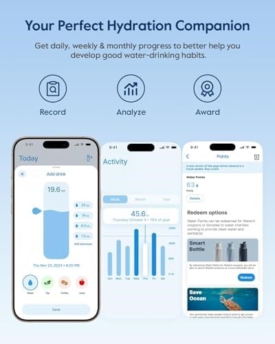 Boost Akıllı Su Şişesi, İçmeyi Hatırlatan, 24 oz BPA İçermeyen Paslanmaz Çelik Vakum Yalıtımlı Şişe, APP ile Geniş Ağızlı Su İzleyici, Hediye için İdeal
