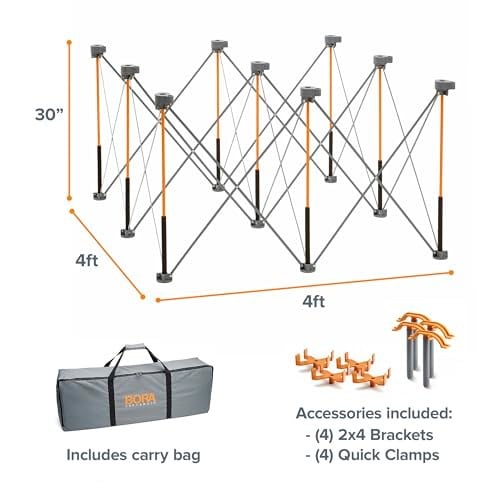 BORA Centipede CK9S 76,2 cm Yükseklik Taşınabilir Çalışma Standı, 4 X-Bardak, 4 Hızlı Kelepçe, Taşıma Çantası, Taşınabilir İş Desteği Testere Tezgahı, 4Ft x 4Ft, 30
