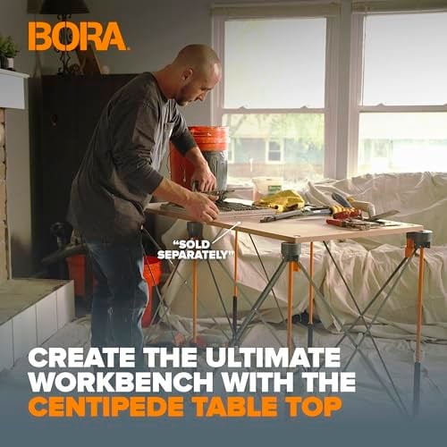 BORA Centipede CK9S 76,2 cm Yükseklik Taşınabilir Çalışma Standı, 4 X-Bardak, 4 Hızlı Kelepçe, Taşıma Çantası, Taşınabilir İş Desteği Testere Tezgahı, 4Ft x 4Ft, 30