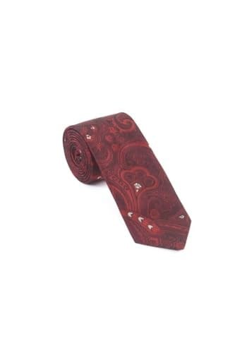 Bordo Beyaz Şal Motif Desen Kravat Mendil Set