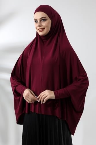 Bordo Hazır Pratik Sultanbaş Tesettür Kollu Penye Sufle Eşarp Hijab