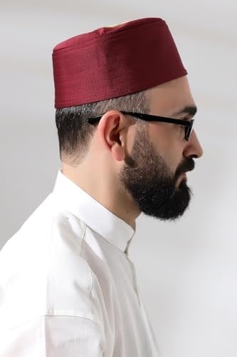 Bordo Kapitone Elif Vav Nakışlı Kalıp Namaz Takkesi