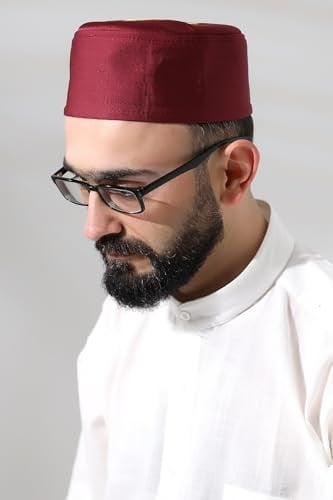 Bordo Kapitone Elif Vav Nakışlı Kalıp Namaz Takkesi