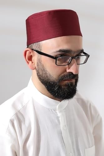Bordo Kapitone Osmanlı Tuğrası Nakışlı Kalıp Namaz Takkesi