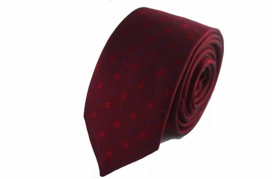 Bordo Nokta ve Kare Desenli Slim Kravat SKP-10