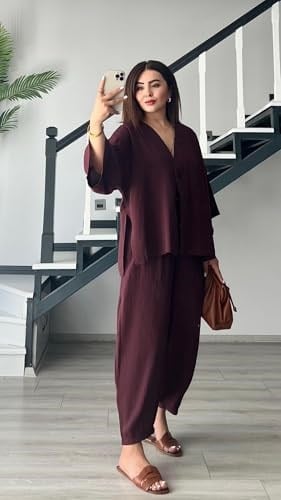 Bordo Tek Düğme Bluz- Pantolon Takım
