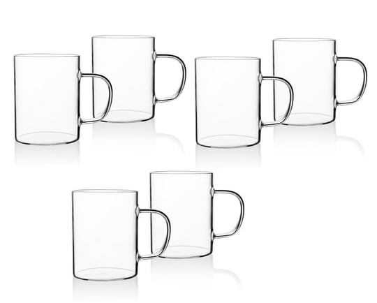 Borosilikat Cam 6lı Kupa Seti, Ergonomik Saplı, Düz Tabanlı, Pürüzsüz Kenarlı, İnce Tasarımlı, Sıcak İçecekler İçin, 200ml