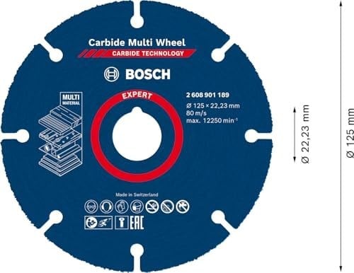 Bosch 1x EXPERT Carbide Multi Wheel Kesici Diskler (Sert ahşap, Çivili ahşap, Plastik, Alçıpan panel, Ø 125 mm, Aksesuar Küçük Avuç Taşlama Makinesi)