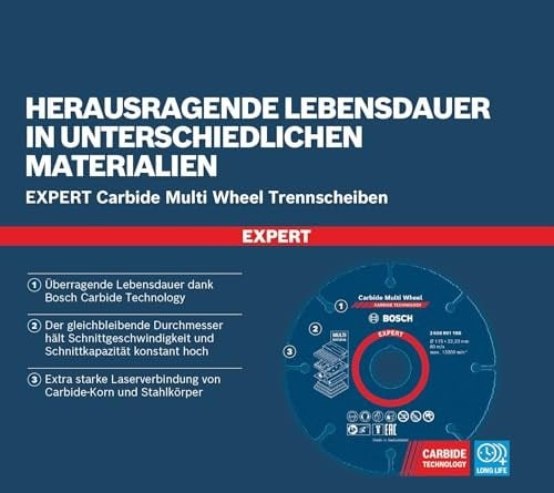 Bosch 1x EXPERT Carbide Multi Wheel Kesici Diskler (Sert ahşap, Çivili ahşap, Plastik, Alçıpan panel, Ø 125 mm, Aksesuar Küçük Avuç Taşlama Makinesi)