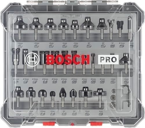 Bosch 30 parçalı freze seti karışık (ahşap için, 8 mm şaftlı üst freze aksesuarı)