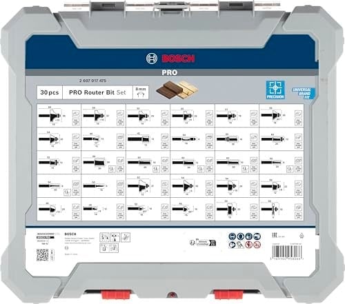 Bosch 30 parçalı freze seti karışık (ahşap için, 8 mm şaftlı üst freze aksesuarı)