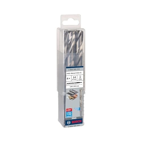 Bosch 4x PRO Metal HSS-G Spiral Matkap Ucu Standart Uzunluk (Demir Olmayan Metaller için, Çelik, Ø 14,00 mm, Profesyonel Akse - Seçenekler: Ø 14 mm, Ø 16 mm, Ø 2-10 mm, Ø 2,6 mm, Ø 4,7 mm, Ø 5,3 mm...
