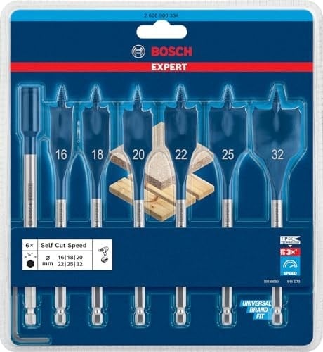 Bosch 7 x Expert Self Cut Speed yassı freze matkap seti (yumuşak ahşap, sunta, çap 16 – 32 mm, profesyonel aksesuar, matkap/torna - Seçenekler: Ø 6 mm, Ø 8 mm, Ø 10 mm, Ø 12 mm, Ø 13 mm, Ø 13-25 mm...