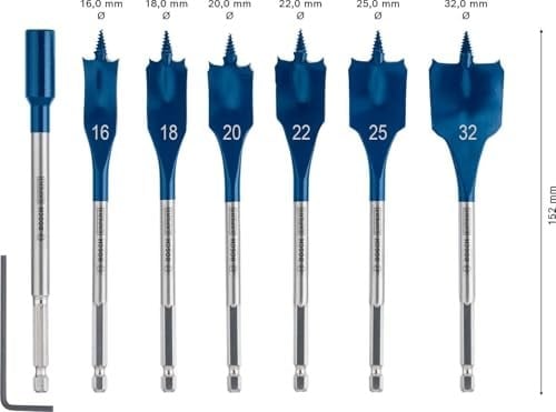 Bosch 7 x Expert Self Cut Speed yassı freze matkap seti (yumuşak ahşap, sunta, çap 16 – 32 mm, profesyonel aksesuar, matkap/torna - Seçenekler: Ø 6 mm, Ø 8 mm, Ø 10 mm, Ø 12 mm, Ø 13 mm, Ø 13-25 mm...