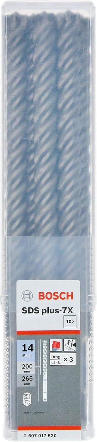 Bosch Accessories Bosch Professional 10 adet darbeli matkap SDS plus-7X (beton ve duvar için, 14 x 200 x 265 mm, matkap ucu aksesuarı)