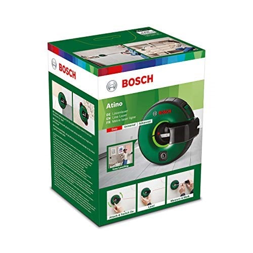 Bosch Home & Garden Atino Çizgi Lazeri (2,2 m Çalışma Alanı, +- 0,3° Hassasiyet, 1 x AA Pil, 1 x Jel Pedi, Jel Pedi Koruma Kapağı, 2 x İğneli İğne Pedi, Karton Kutu)