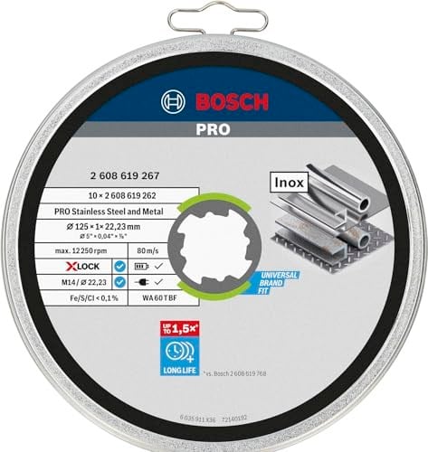 Bosch Professional 10 Adet Düz Kesme Diski Standart (Inox, X-Lock İçin, Delik Çapı: 22,23 Mm, Kalınlık: 1 Mm), 2608619267