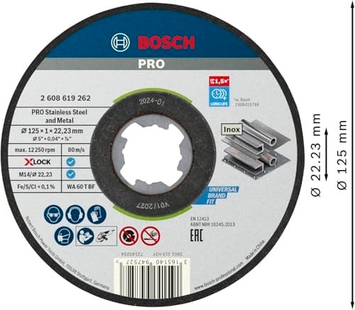 Bosch Professional 10 Adet Düz Kesme Diski Standart (Inox, X-Lock İçin, Delik Çapı: 22,23 Mm, Kalınlık: 1 Mm), 2608619267