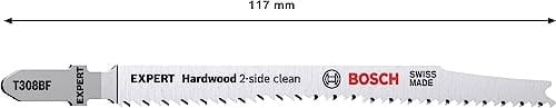 Bosch Professional 3x EXPERT ‘Hardwood 2-side clean’ T 308 BF Dekupaj Testere Bıçakları (Plastik kaplı levhalar, Multipleks levha, Uzunluk 117 mm, Aksesuar Dekupaj Testeresi)