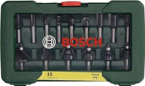 Bosch Professional Accessories 15 parça Freze Seti (Ahşap, frezeler için 8 mm şaftlı aksesuar)