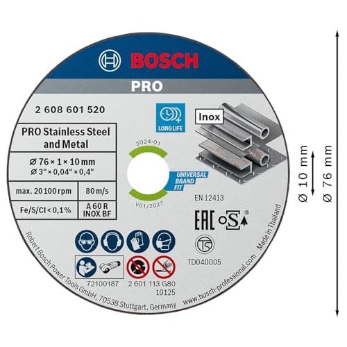 Bosch Professional Accessories 5 adet kesme diski (Inox uzmanı, 10 mm yuvalı açılı taşlama makinesi için aksesuar)