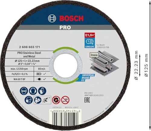 Bosch Professional Accessories için Ayırma Diski Düz Standart Inox – Rapido Wa 60 T Bf, 125 mm, 10-Er Paket, 2608603255