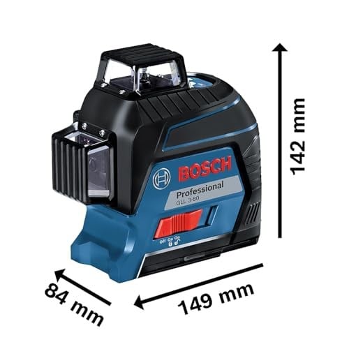 Bosch Professional GLL 3-80 Çizgi Lazer (30m Çalışma Alanı [Alıcı ile 120m], 4 x AA Pil, IP 54 Toza Karşı Koruma Sistemi, Kırmızı Lazer, Taşıma Çantası)