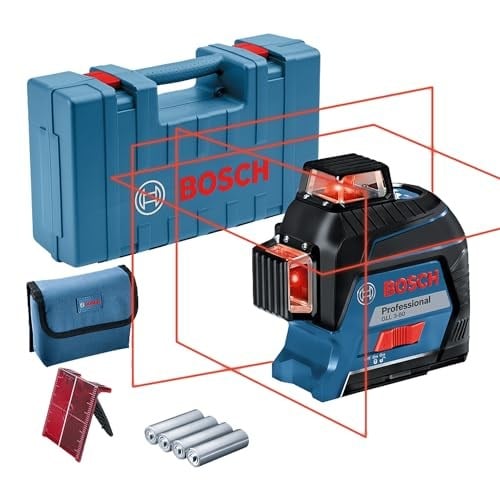 Bosch Professional GLL 3-80 Çizgi Lazer (30m Çalışma Alanı [Alıcı ile 120m], 4 x AA Pil, IP 54 Toza Karşı Koruma Sistemi, Kırmızı Lazer, Taşıma Çantası)