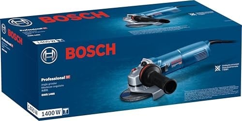 Bosch Professional GWS 1400 açılı taşlama makinesi 601824800, 1.400 W motor, 125 mm disk çapı, yuva flanşı, koruyucu kapak, germe somunu, iki delikli anahtar, kartonda