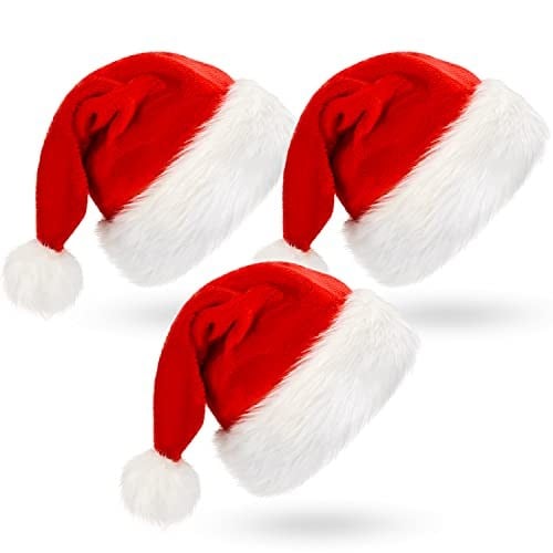 BOSONER Noel Şapkası Noel Baba Şapkası, Yetişkinler Çocuklar için Noel Şapkası, Üniseks Kadife Rahat Noel Şapkaları, Noel Arifesi Hediyeleri için Ekstra Kalın Klasik Kürk Yeni Yıl Şenlikli Tatil Parti