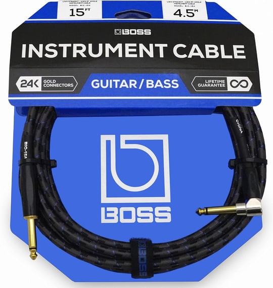 BOSS 15-fit (4.5m) Enstrüman Kablosu, Düz/Açılı ¼ 