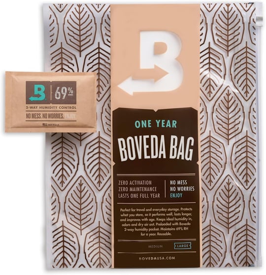 Boveda-Purolar için | Büyük Neme Çanta |% 69 RH Nem Kontrol Paketi ile Önceden yüklenmiş | 60-80 purolar için Puro Depolama | 1-Count