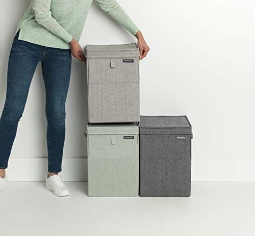 Brabantia - İstiflenebilir çamaşır sepeti, kolay doldurulur ve boşaltılır - büyük hacim - hızlı şekilde düz katlanır - hafif ve sağlam saplar - gri - 35 L - 37,0 x 44,5 x 32,0 cm