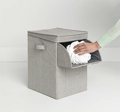 Brabantia - İstiflenebilir çamaşır sepeti, kolay doldurulur ve boşaltılır - büyük hacim - hızlı şekilde düz katlanır - hafif ve sağlam saplar - gri - 35 L - 37,0 x 44,5 x 32,0 cm