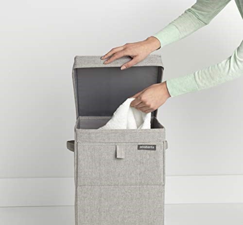 Brabantia - İstiflenebilir çamaşır sepeti, kolay doldurulur ve boşaltılır - büyük hacim - hızlı şekilde düz katlanır - hafif ve sağlam saplar - gri - 35 L - 37,0 x 44,5 x 32,0 cm