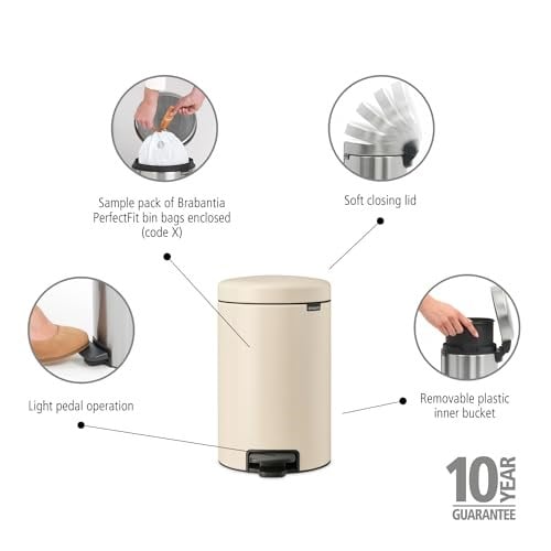 Brabantia - NewIcon pedallı çöp kovası 12 l – mutfak veya yatak odası için orta çöp kutusu – yumuşak kapanan kapak – kolay p - Seçenekler: 3 L, 3 Liter, 5 L, 5 Litre, 12 L, 12 Liter, 20 L, 20 litre...